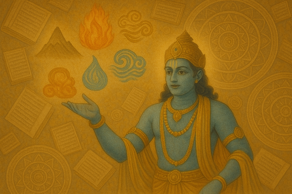 Krishna pointing toward the elements