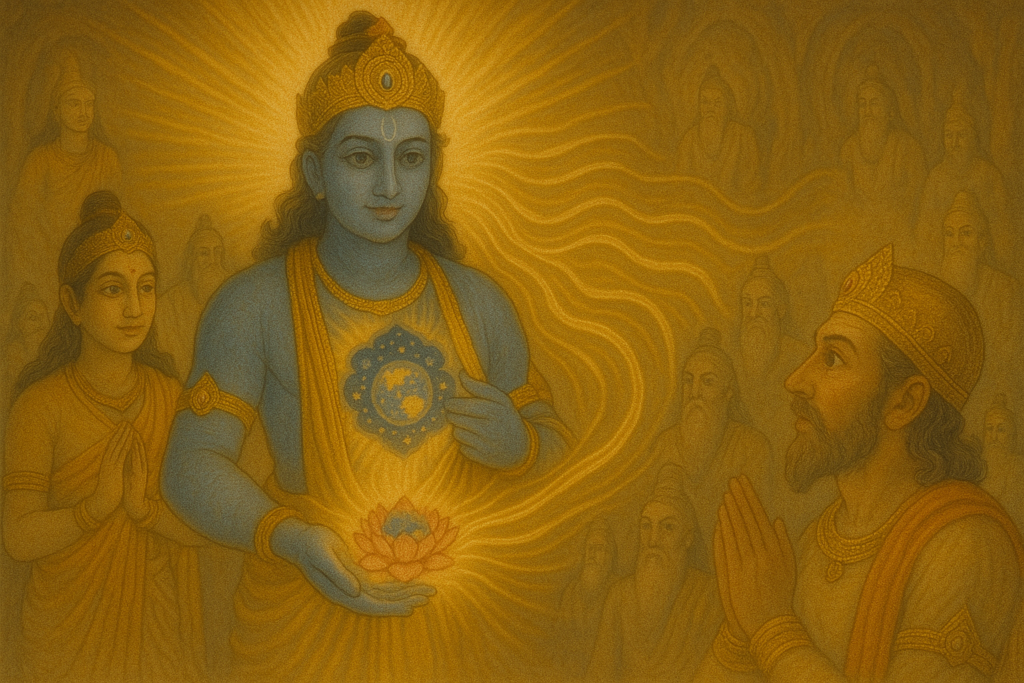 Krishna revealing his heart with a glowing lotus